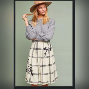 NEW Anthropologie Vineet Bahl embroidered plaid skirt twee preppy women's size L
